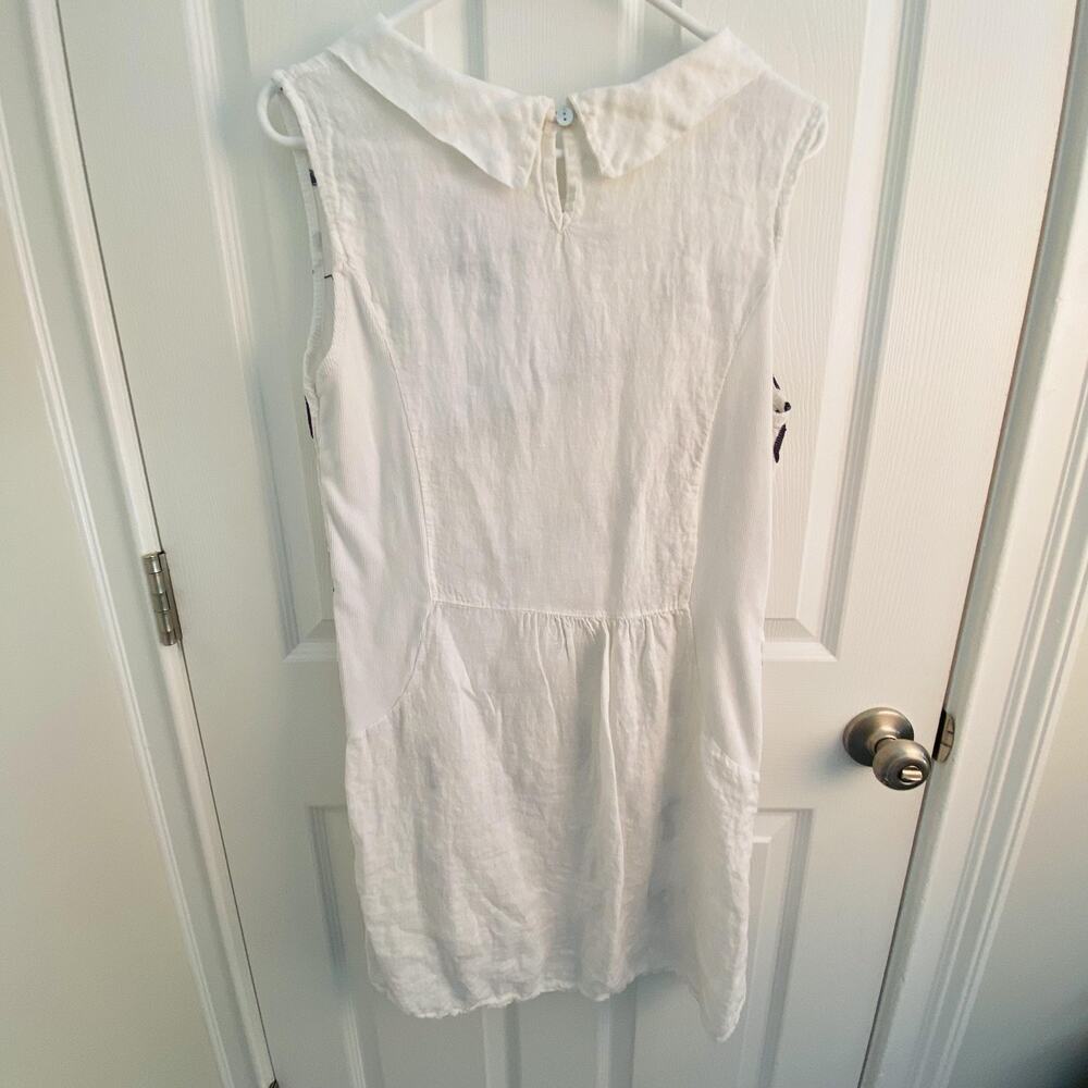Lungo L'Arno Dress Womens Large White Navy Linen Collared Shift Mini Made Italy - Picture 5 of 7